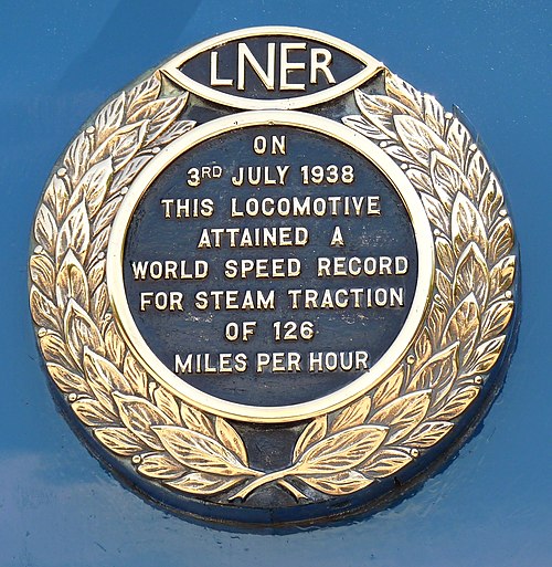 Plaque on Mallard in commemoration of breaking the previous world speed record of 124.5 mph