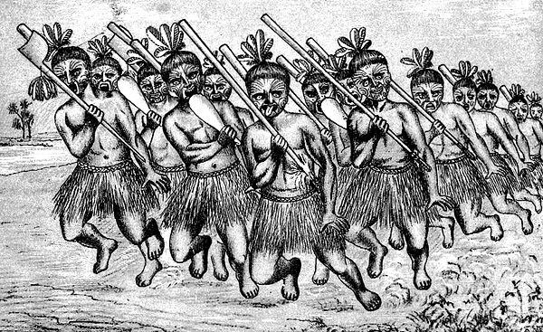 19th-century illustration of a haka, c. 1890