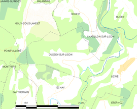 Mapa obce Cussey-sur-Lison