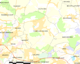 Mapa obce Flines-lez-Raches