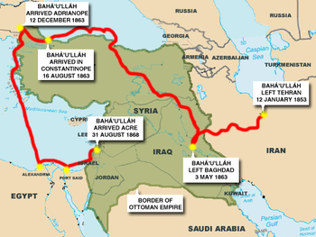 Mapa del exilio de Bahá'u'lláh