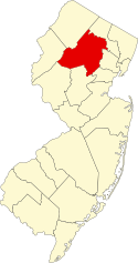 Location of Morris County in New Jersey Map of New Jersey highlighting Morris County.svg