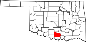 Carter County highlighted on a map of Oklahoma.