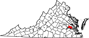 Map of Virginia highlighting Charles City County