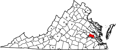 Locatie van Charles City County in Virginia