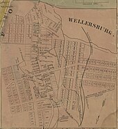 Wellersburg, Somerset County, Pennsylvania, 1860 (note orientation of map: north at bottom) Map of Wellersburg from 1860 Somerset County, Pennsylvania, Map by Edward L Walker.jpg
