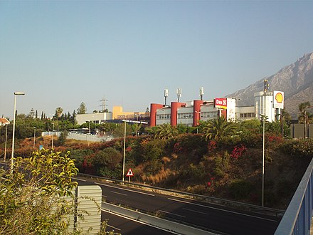 Marbella's bus station. To the right a part of the mountain La Concha