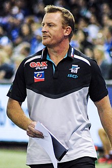 Brownlow medallist and triple AFL premiership player, All-Australian and AFL club captain coached the AFL Academy to its historic first victory against the South Africa Michael Voss 2018.1.jpg