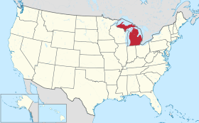 Karta SAD-a s istaknutom saveznom državom Michigan