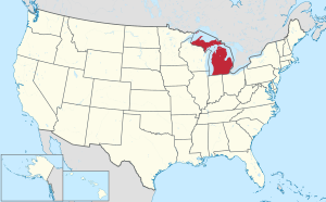 Map of the United States highlighting Michigan