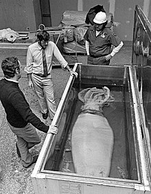 Michael J. Sweeney (left) and Clyde F. E. Roper (center) with a giant squid (#240) being prepared for display at the National Museum of Natural History in 1983. Sweeney compiled the list on which the present one is based; Roper, one of the foremost experts on Architeuthis, wrote its introduction. Mike Sweeney and Clyde F. E. Roper Examining Giant Squid Specimen.jpg