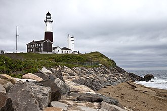 Montauk Point is at Long Island's rural eastern tip Montauk Point Lighthouse from the Rocks.jpg