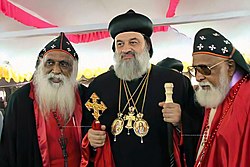 Joseph Mar Thoma (Mar Thoma XXI), Moran Mor Ignatius Aphrem II (Patriarch of Antioch) and Philipose Chrysostom Mar Thoma (Mar Thoma XX). Most. Revd. Dr. Joseph Mar Thoma and Dr. Philipose Mar Chrysostom with Moran Mor Ignatius Aphrem II.jpg