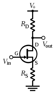 Figure 2: Basic N-channel JFET common-source circuit with source degeneration.