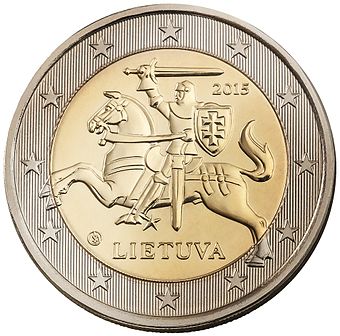 National side (obverse) of a Lithuanian €2 coin