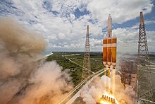 Launch of a Delta IV Heavy from Cape Canaveral Space Force Station NROL-37 launch tower view.jpg