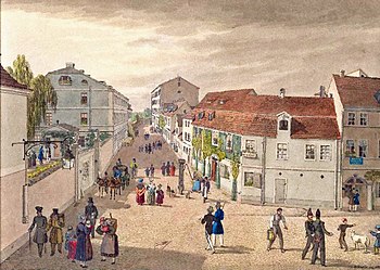 Das Naundörfchen in Leipzig auf einem Aquarell von 1858