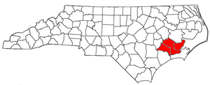 Location of the New Bern Metropolitan Statistical Area in North Carolina New Bern Micropolitan Area.png