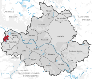 Lage des Ortsamtsbereichs Oberwartha in Dresden