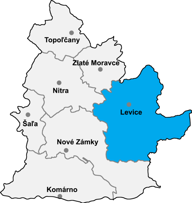 Округ Левіце на мапі Нітранського краю