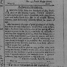 Runaway advertisement for Oney Judge, enslaved servant in Washington's presidential household Oney Judge Runaway Ad.jpg