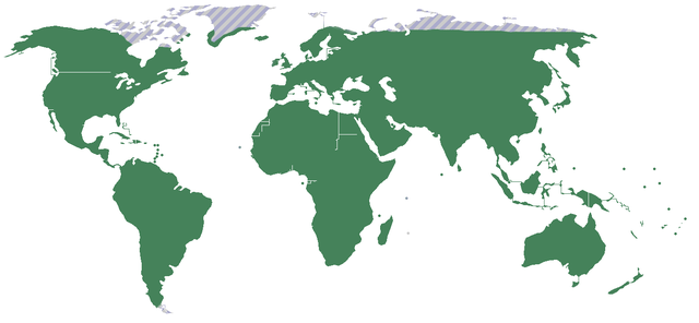 Distribution range of family Orchidaceae