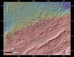 Close-up map - Mount Sharp slopes - with few craters (bottom) (September 11, 2014).