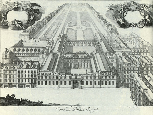 View of the Palais-Royal in 1679. The theatre was in the east wing (on the right).