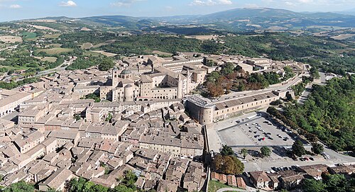 A unique aerial photo of Urbino, made with a camera attached to a kite line. The kite was launched from Fortezza di Albornoz during the 68th Festa dell'Aquilone di Urbino.