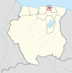 Map of Suriname showing Paramaribo district