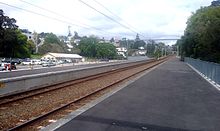 Parnell Station under construction, with platforms and some fences complete, but no facilities or shelters. Parnell Railway Station Platform.jpg