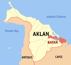 Mapa ng Aklan na nagpapakita sa lokasyon ng Batan.