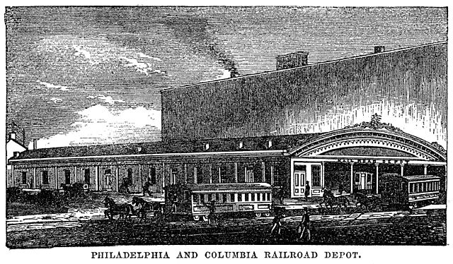 An 1854 illustration of the Philadelphia and Columbia Railroad Depot