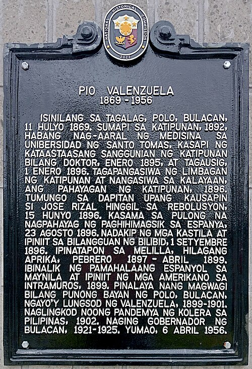 National historical marker installed in 2023 at the Dr. Pio Valenzuela Museum