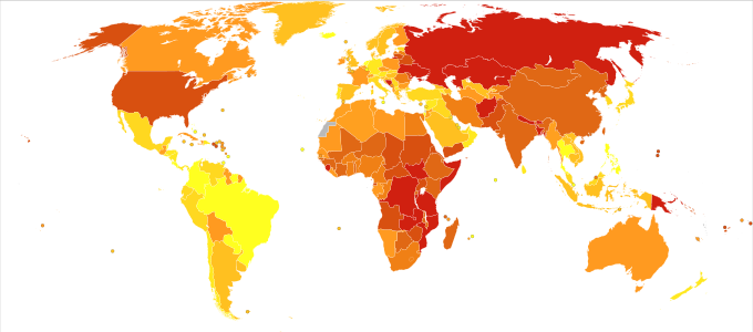 Sterfgevallen door vergiftigingen per miljoen personen in 2012 0-2 3-5 6-7 8-10 11-12 13-19 20-27 28-41 42-55 56-336