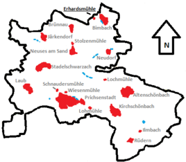Prichsenstadt Erhardsmühle: Geographische Lage, Geschichte, Sehenswürdigkeiten