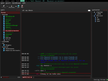 Grafický klient Quasselu nastavený do tmavé barvy a běžící na Arch Linuxu za pomoci xmonadu