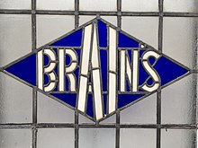 The Brains logo in stained-glass Royal Oak, Adamsdown, January 2021 05.jpg