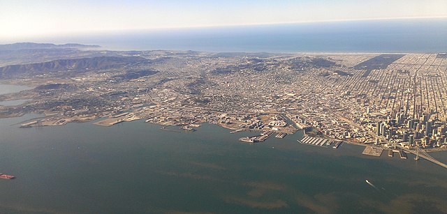 View of San Francisco from the east. Mission Bay is in the lower center.