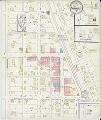 Carrier Mills traditional business district with listed buildings, 1914. Sanborn Fire Insurance Map from Carrier Mills, Saline County, Illinois. LOC sanborn01769 001-1.jpg