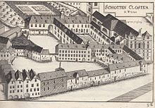 Schottenstift copper engraving, 1672 Schottenkloster 1672 Vischer.jpg