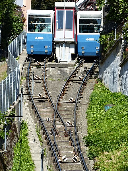 File:Seilbahn Rigiblick Kreuzungsstation Hadlaubstrasse 2019b.jpg