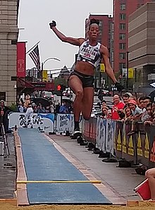 Shara Proctor competing in the long jump at the Adidas Boost Boston Games in 2019. Shara Proctor at the Adidas Boost Boston Games in 2019.jpg