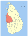 Mappa dell'area della provincia nord-occidentale dello Sri Lanka