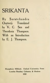 <i>Srikanta</i> (book) 1917–1933 novel by Sarat Chandra Chattopadhyay