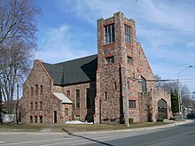 St. Andrew's United Church in Sault Ste. Marie, Ontario, built from Jacobsville Sandstone excavated from the Sault Canal. St Andrew's United Church 1.JPG