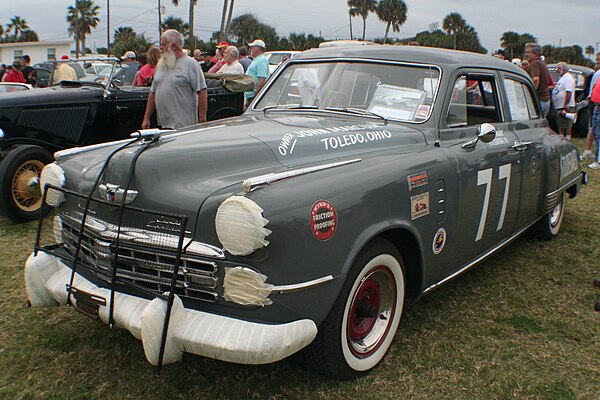 A Studebaker driven by Dick Linder in the 1951 Daytona Beach Road Course race.
