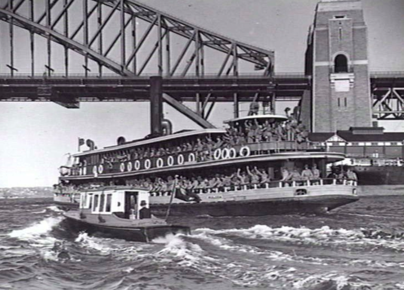 File:Sydney ferry KULGOA taking troops to they Malaya bound troop ship.png