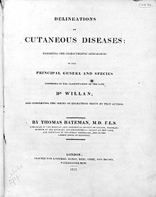 Bateman included his librarian title on the cover of his Delineations of Cutaneous Diseases (1817) T. Bateman, Delineations of cutaneous diseases Wellcome L0025517.jpg