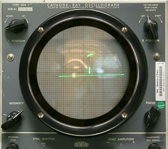 A Tennis for Two game on a DuMont Lab Type 304-A oscilloscope. Tennis for Two is mainly considered History's first video game.[2]